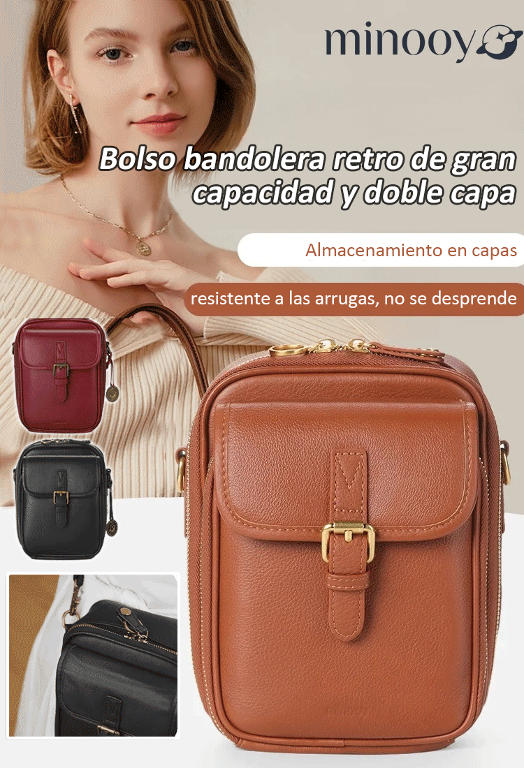 Bandolera retro de doble capa y gran capacidad.