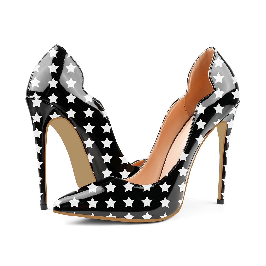 Star picture，4.72 inch/12cm  Pointed Toe Pumps High Heel Sexy Stilettos Slip On Office Cute Evening Dress Stilettos