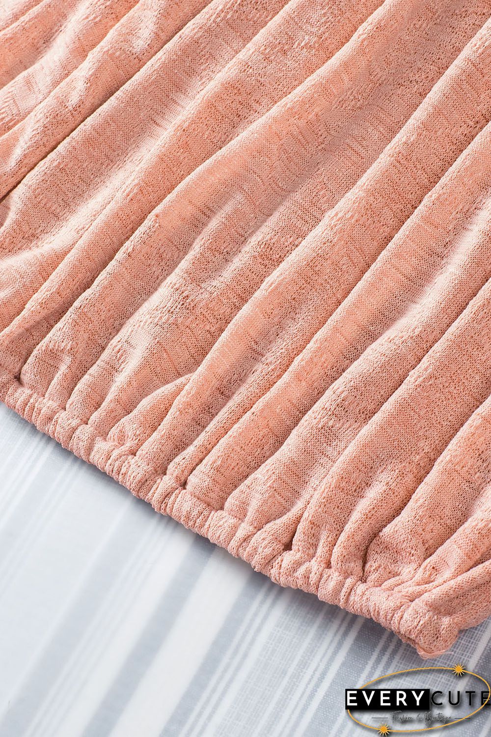 Pink Subtle Jacquard Long Sleeve Off Shoulder Blouse