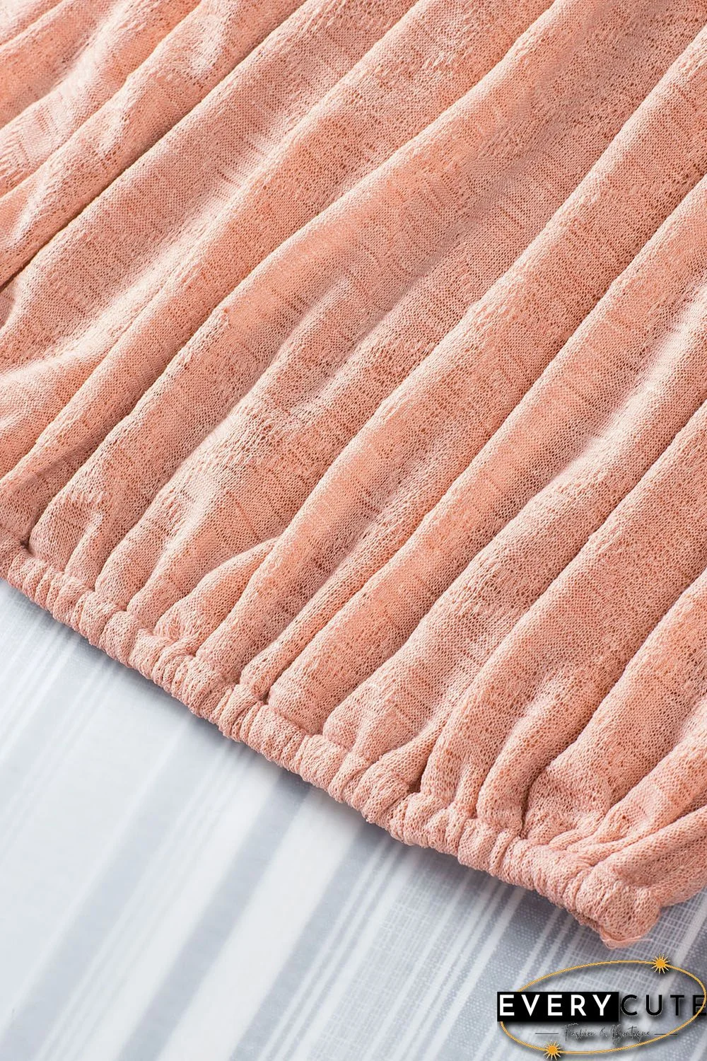 Pink Subtle Jacquard Long Sleeve Off Shoulder Blouse