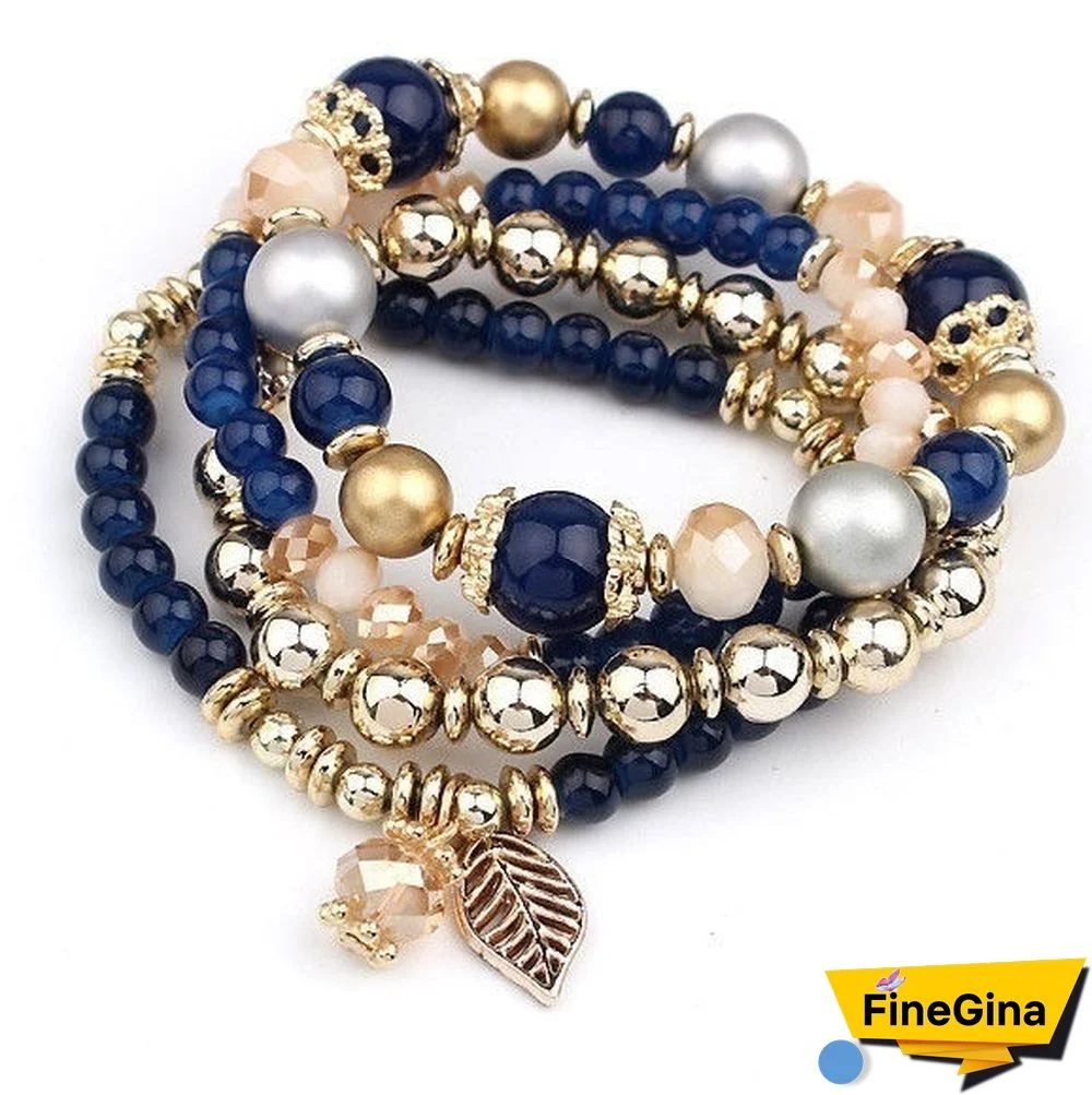 4pcs/set Multilayer Crystal Beads Leave Tassel Bracelets Women Bangles Jewelry