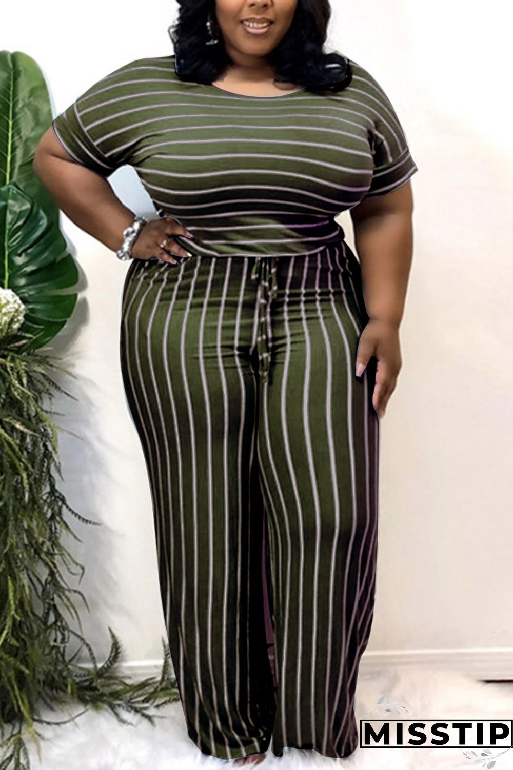 Light Blue Sexy O Neck Striped Print Stripe Plus Size