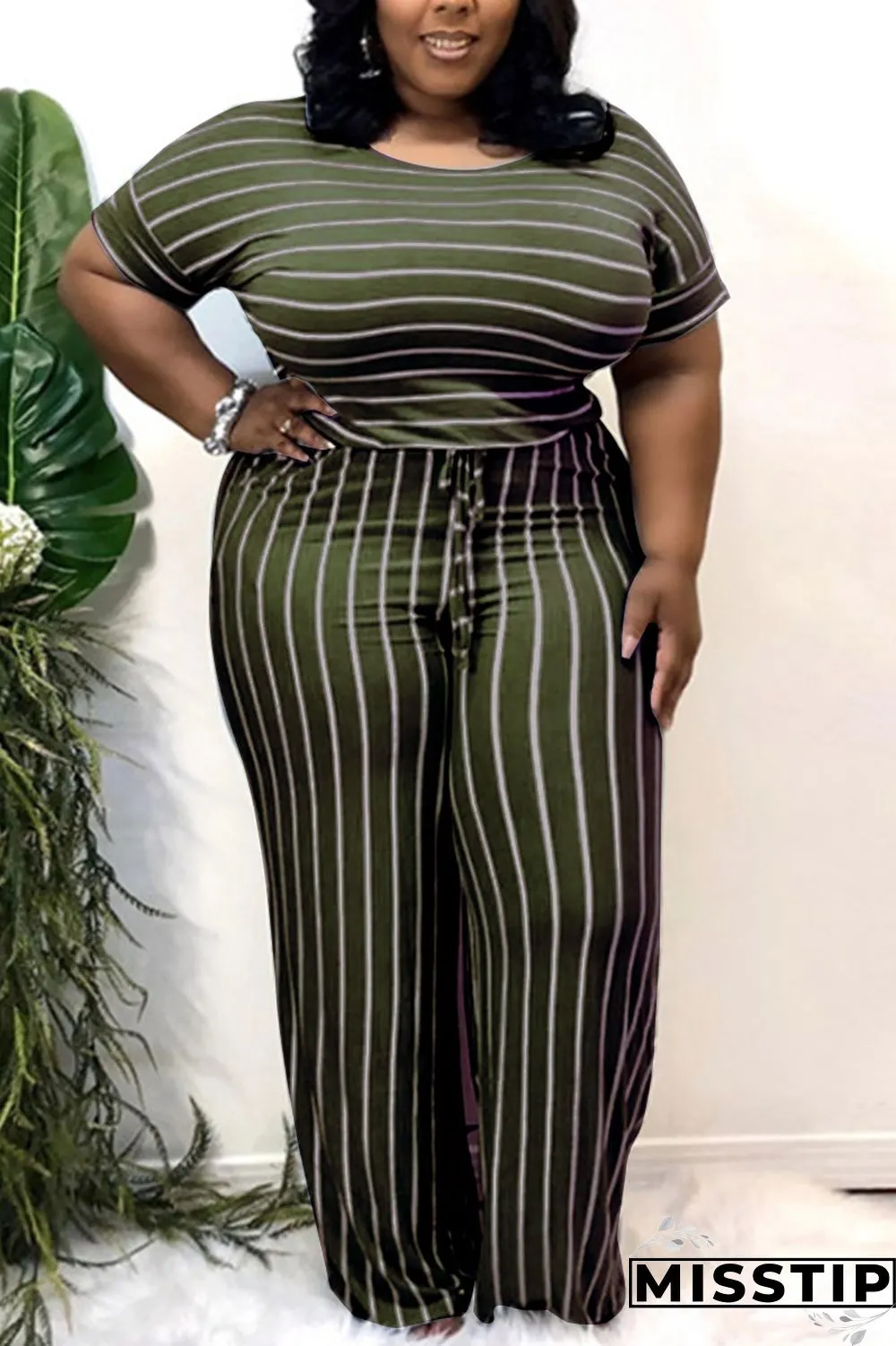 Light Blue Sexy O Neck Striped Print Stripe Plus Size