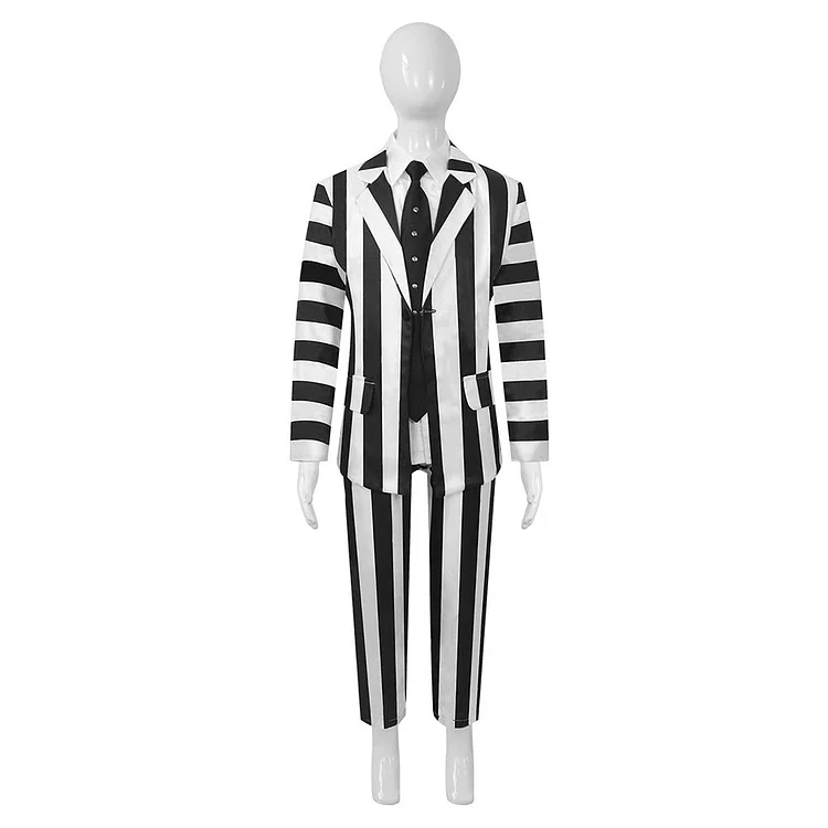 Kids Children Beetlejuice Beetlejuice (2024) White Black Strip Outfits Cosplay Costume Halloween Carnival Suit