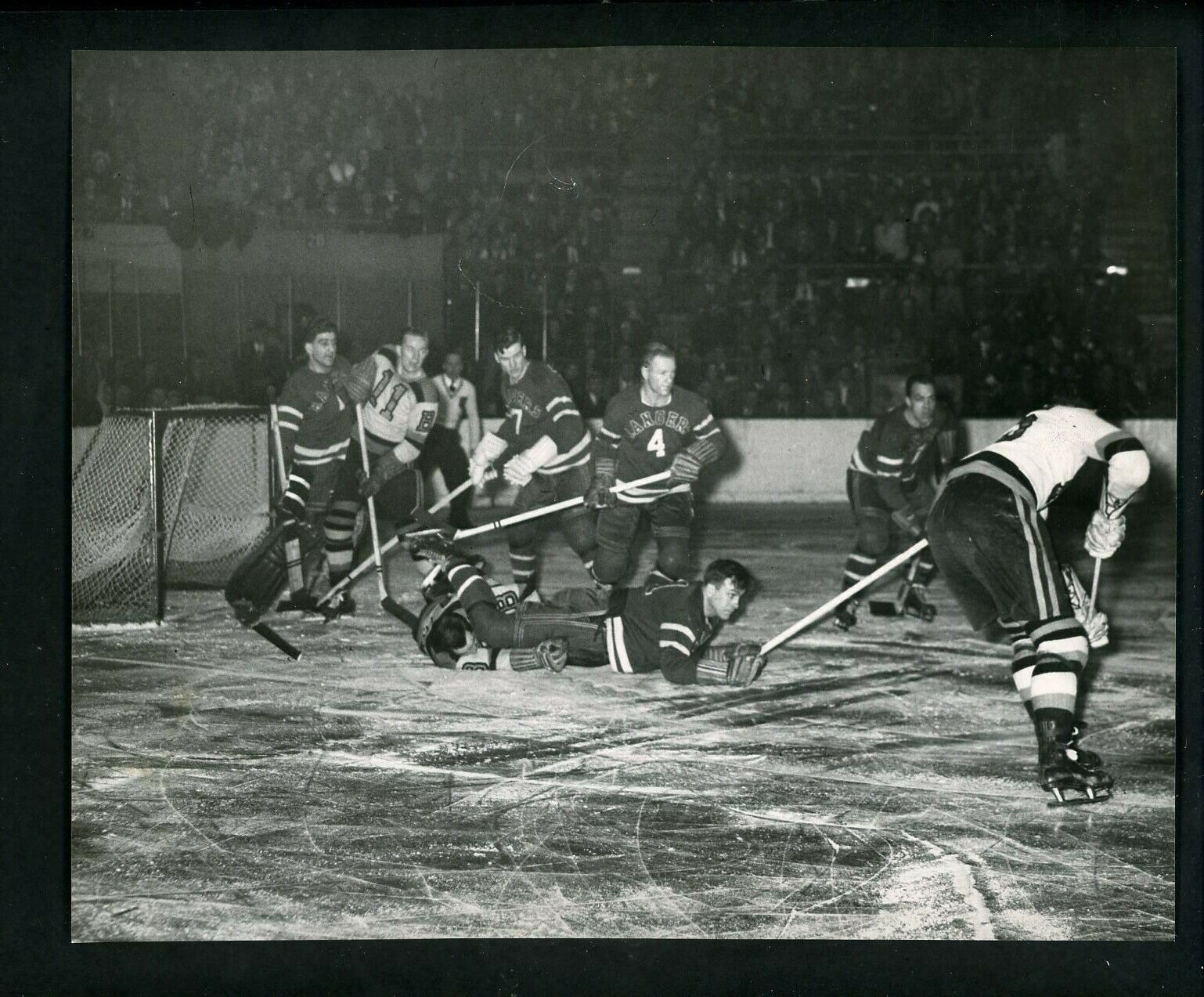 New York Rangers & Boston Bruins 1947 Type 1 Press Photo Poster painting Milt Schmidt Rayner