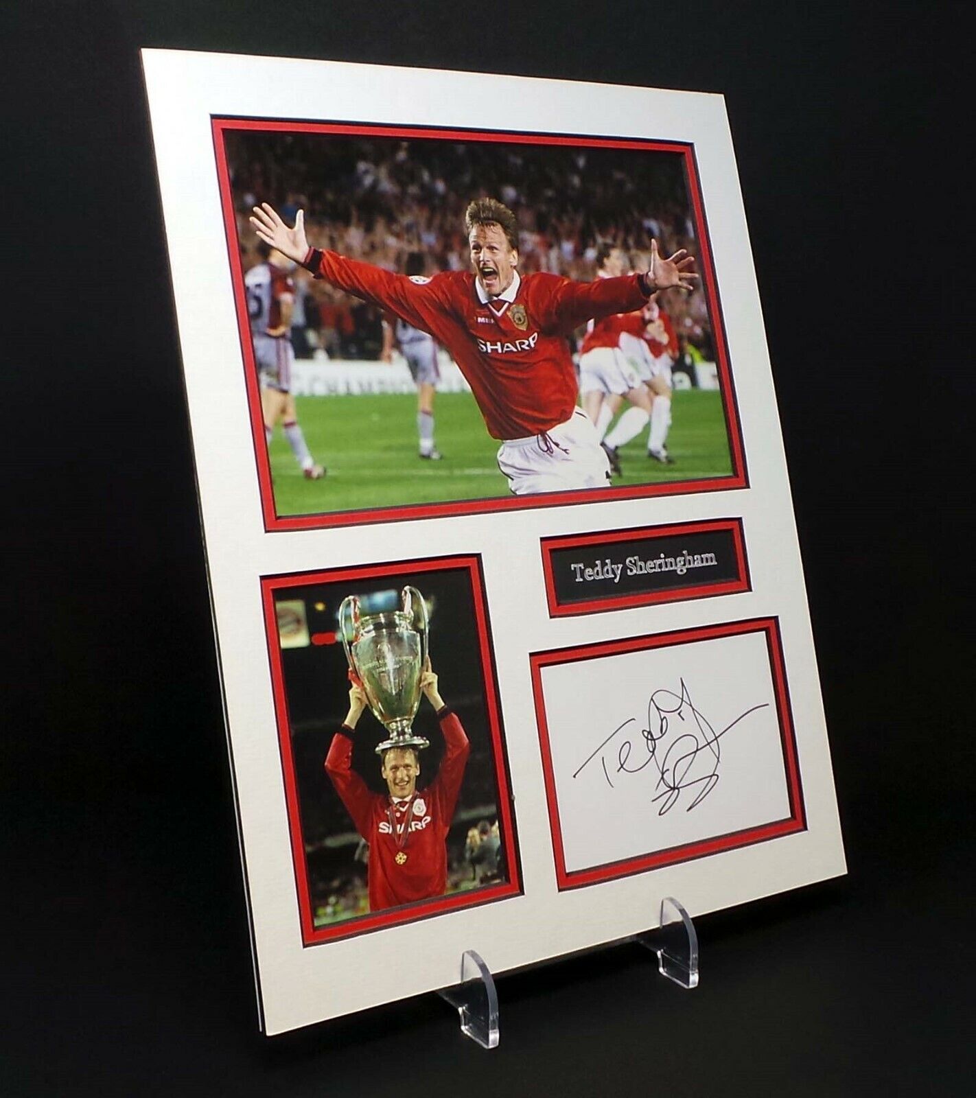 Teddy SHERRINGHAM Signed Mounted Photo Poster painting Display AFTAL COA Ex Man Utd Footballer