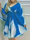 Vacation Leaf Printed V-Neck Batwing Sleeves Mini Dress