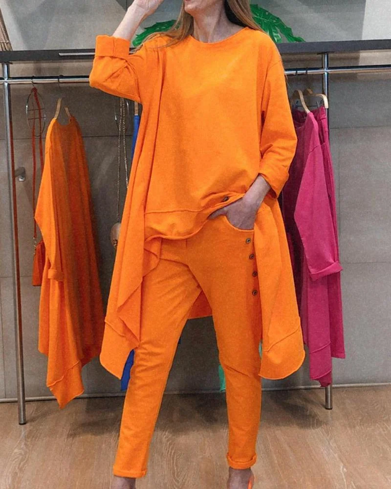 Solid color casual two-piece suit