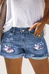 CHERRY BLOSSOM RIPPED PATCHWORK DENIM SHORTS