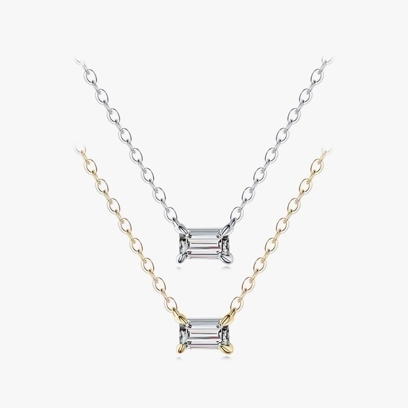 925 Sterling Silver Zircon Cable Chain Plating Inlay Rectangle Necklace