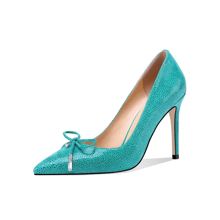 Turquoise Stone Pattern Stiletto Heels Pointy Toe Pumps |FSJ Shoes