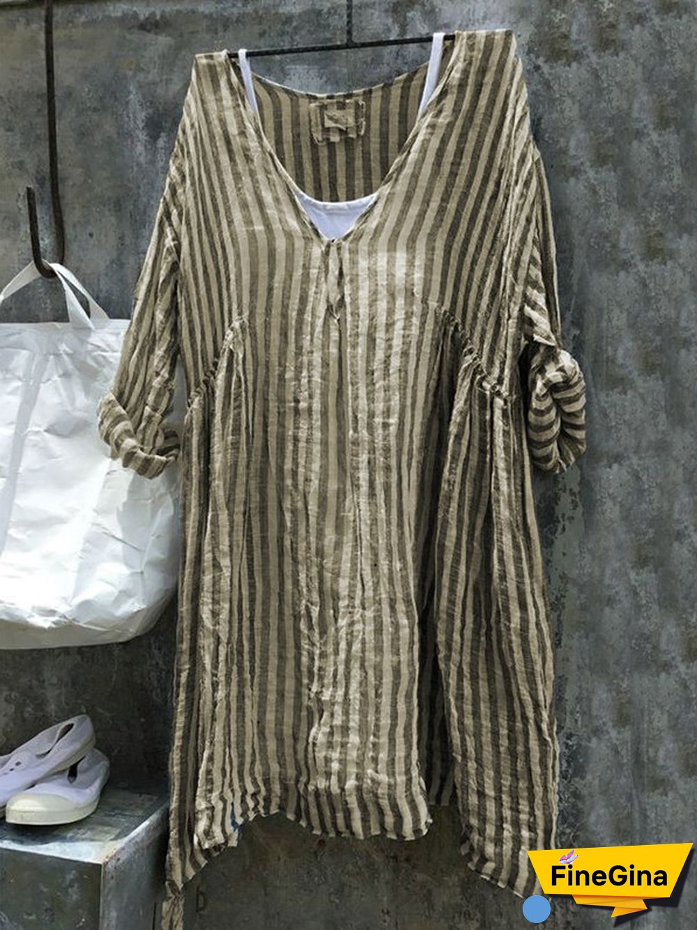 3/4 Sleeve Cotton Linen Casual Casual Dress