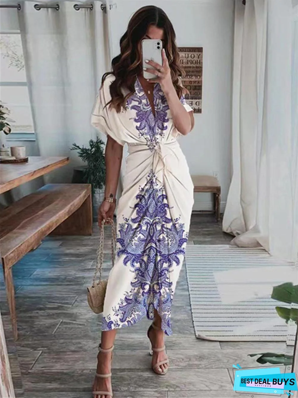 Summer New Bohemian Printed Fashionable Satin Dress