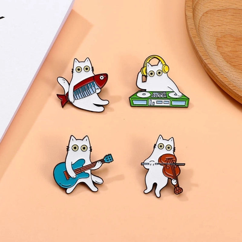 Cartoon Style Cute Pin Musical Instrument Cartoon Cat Alloy Stamping Stoving Varnish Plating Unisex Badge Brooches Collar Pin