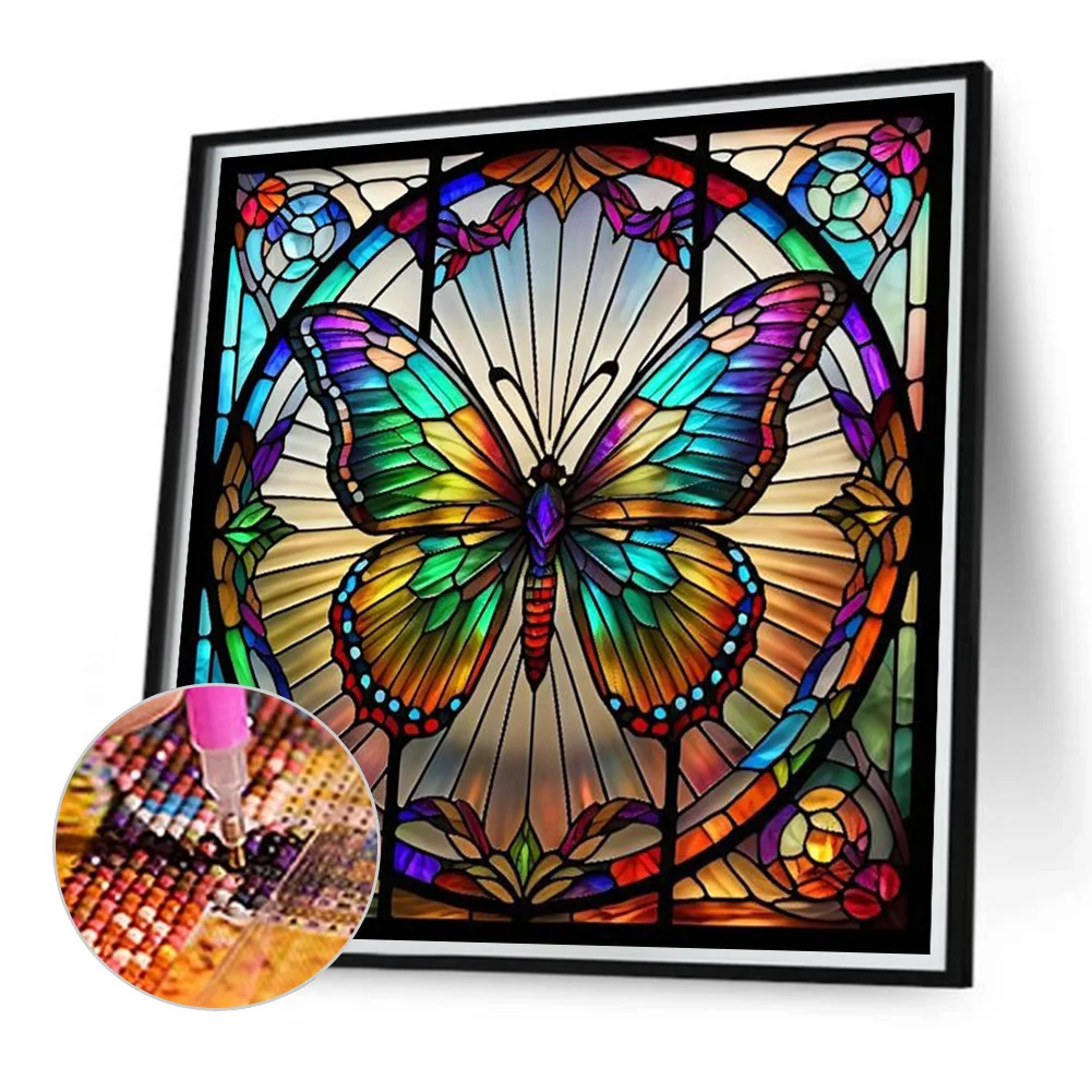 Diamond Painting - Full Round Drill - Stained Glass Butterfly(Canvas|40*40cm)
