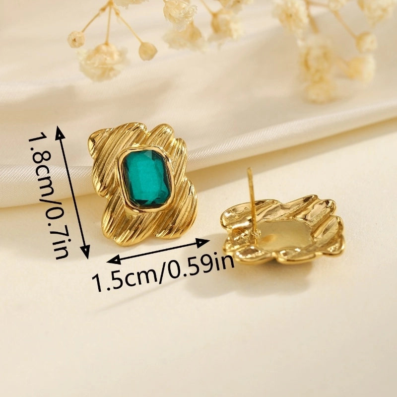 1 Pair Classical French Style Artistic Round Inlay 304 Stainless Steel Turquoise Ear Studs