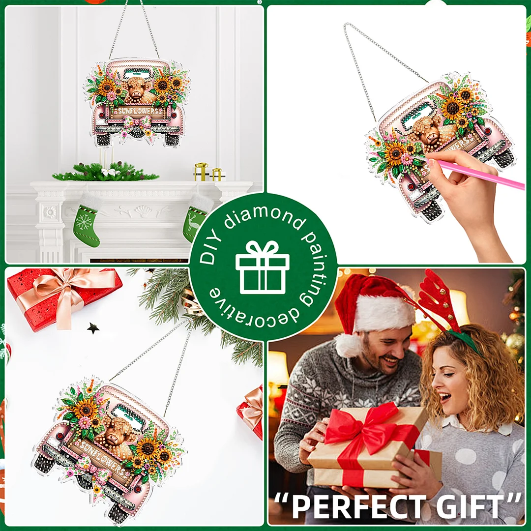 4Pcs Yak Cart 2D Flat DIY Special Shape Hanging Diamond Art Kits Wall Door Decor