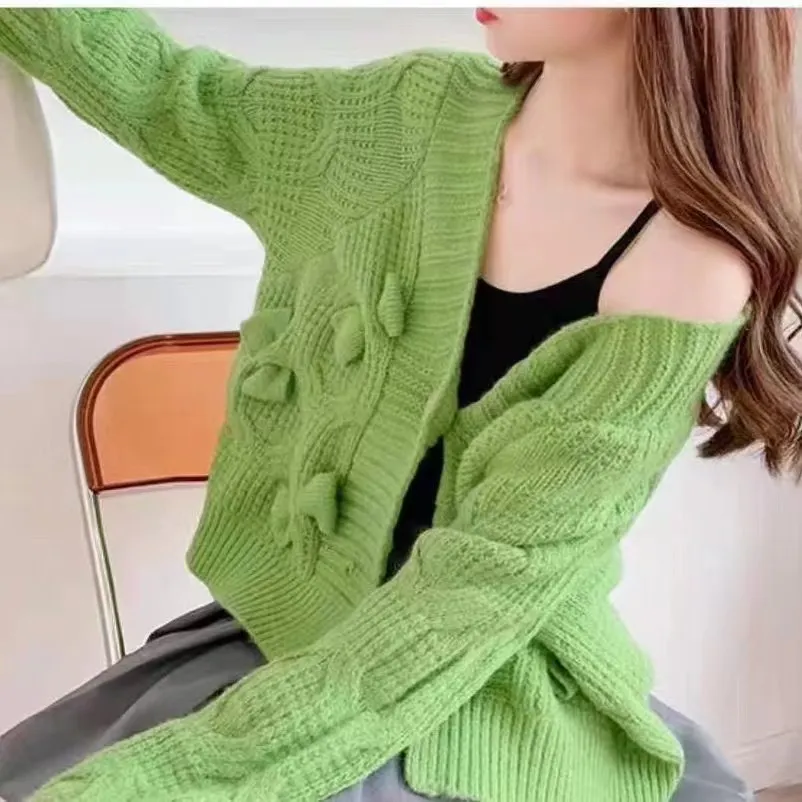 Churchf Churchf Outfit New Temperament Loose Outside Wear Knit Jacket Female Design Sense Bow Short Sweater Cardigan Coat Female