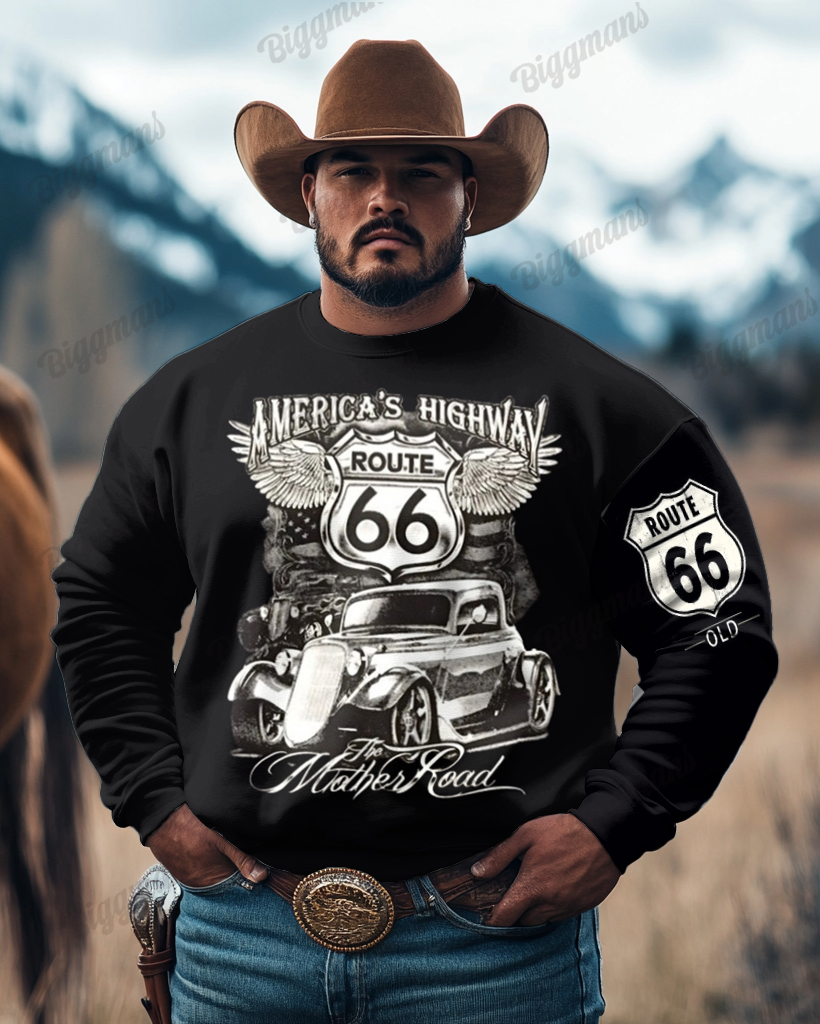 Men's Plus Size The Mother Road Route 66 Long Sleeve Sweatshirt
