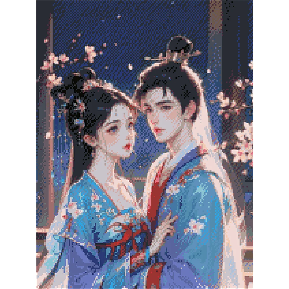 9CT Full Stamped Cross Stitch Bead Embroidery- Antique Couple(Canvas|45*57CM)