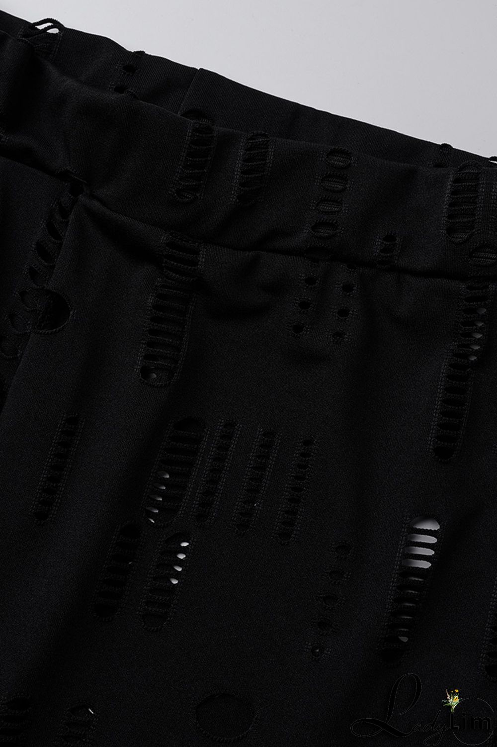 Black Fashion Sexy Solid Ripped Half A Turtleneck Long Sleeve Two Pieces