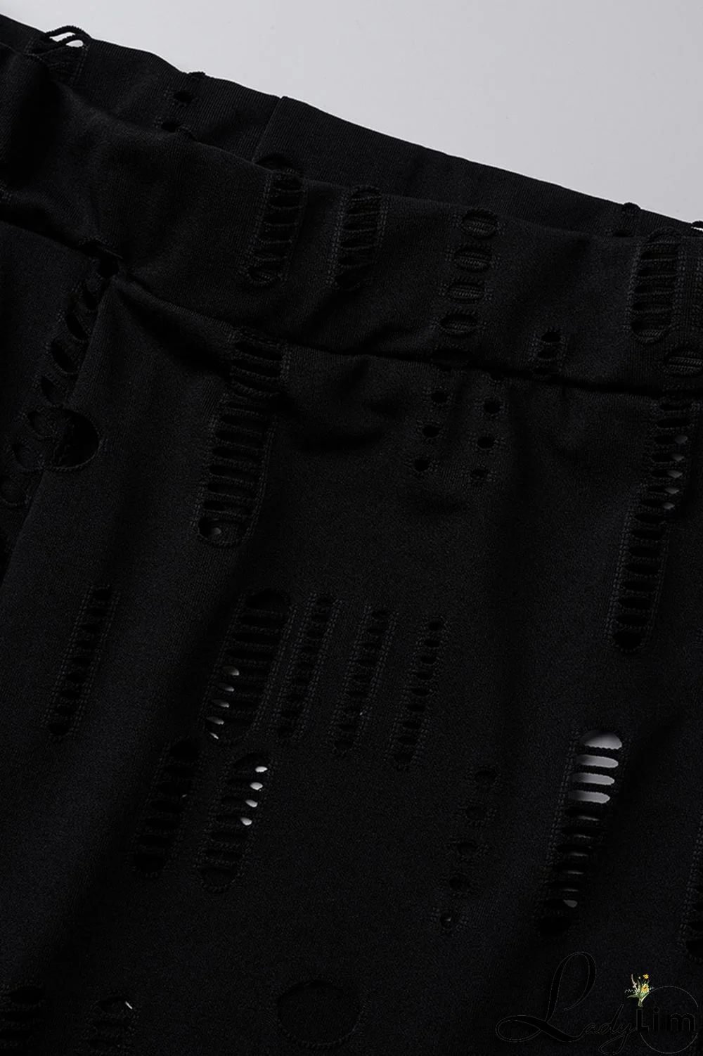 Black Fashion Sexy Solid Ripped Half A Turtleneck Long Sleeve Two Pieces