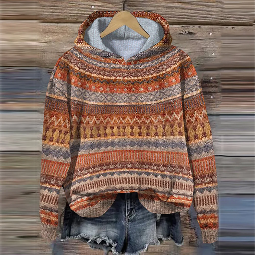 Vintage Fairman Island Jacquard Hooded Sweater