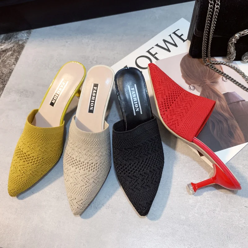 Breakj Breakj Red Flying Head Wear 2025 Spring New Knitted Head Hollow Tip Fine And High-Heeling Slippers Women's Cold Slippers