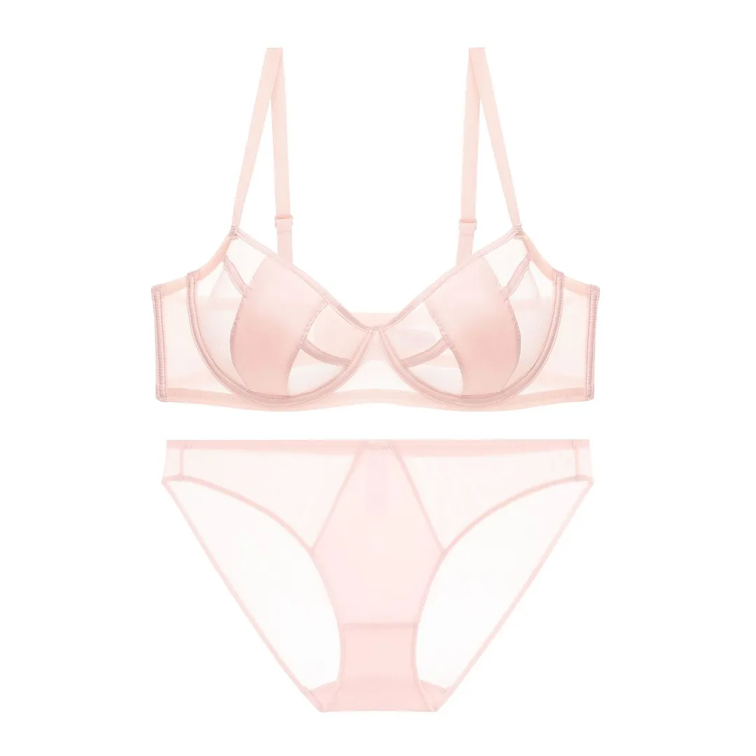 Churchf Lace Lingerie Women's Summer Sexy Bra Pure Desire Breathable Ultra-Thin Large Bra Small Bra Panties Set