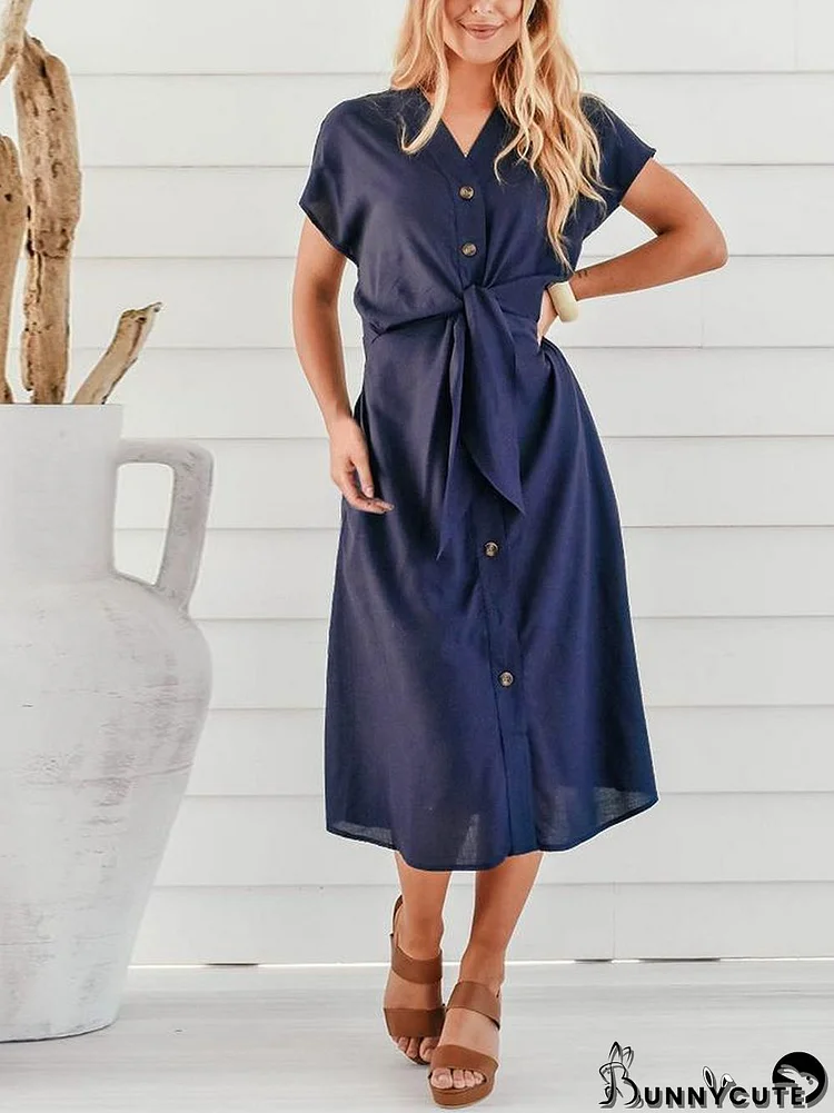 Women's V-neck Short Sleeve Midi Dress