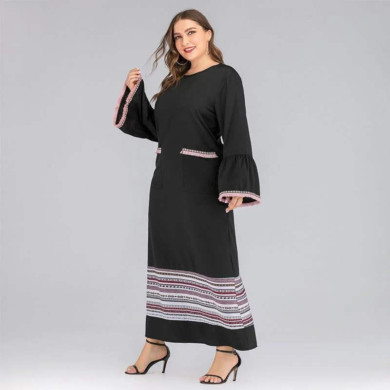 New Large Size Women's Autumn and Winter Dress Contrast Casual Dress