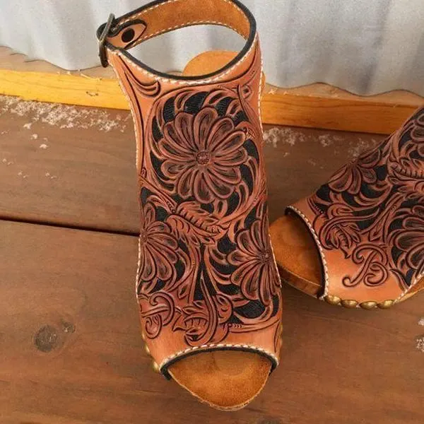 Wedge Print Faux Leather Sandals