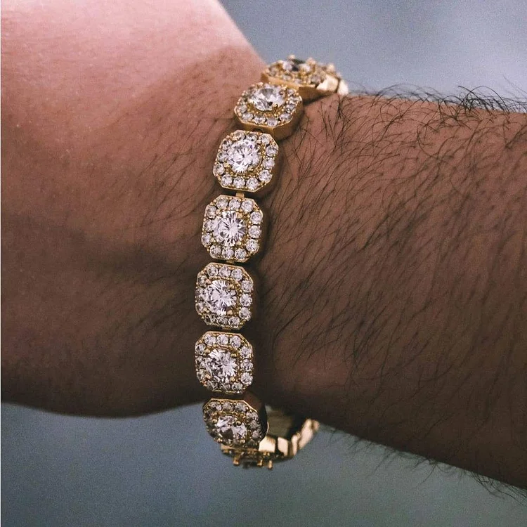 11MM 18K Gold/White Gold Plated Iced Out Cluster Tennis Men Hiphop Bracelet-VESSFUL