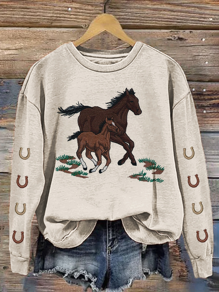  Vintage Horse Embroidery Pattern Cozy Sweatshirt Westsshops