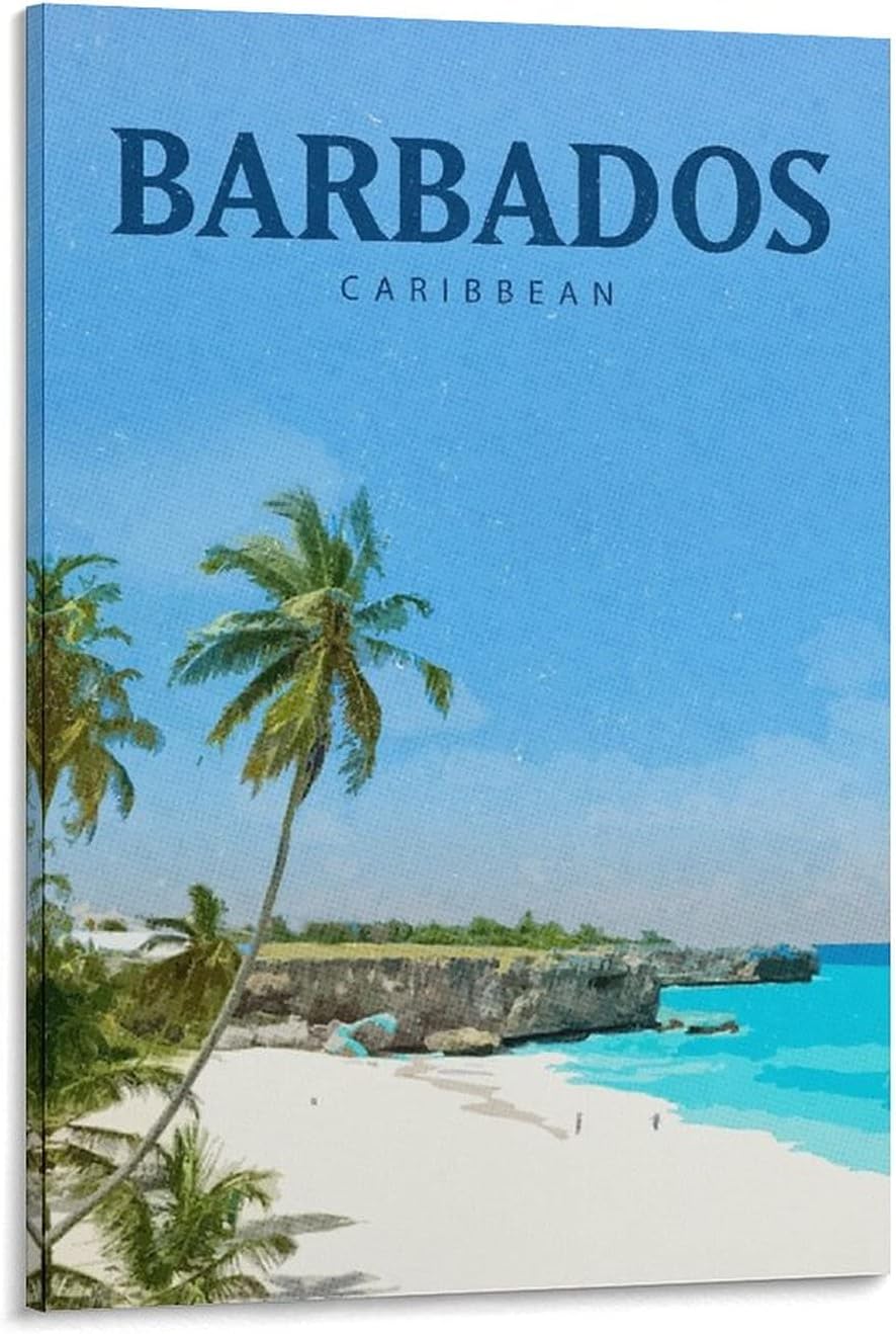 ANAQUT Barbados Beach Caribbean Vintage Travel Posters Canvas Art Modern Home Posters Picture Wall Art Painting for Living Room Bedroom Office Wall Decor Birthday Gift 16x24inch(40x60cm)