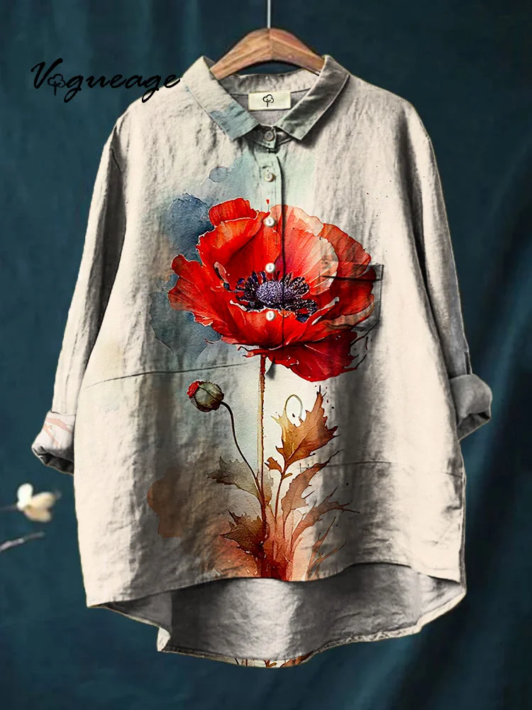 Dazzling Elegant And Graceful Flowers Printed Cotton And Linen Shirt