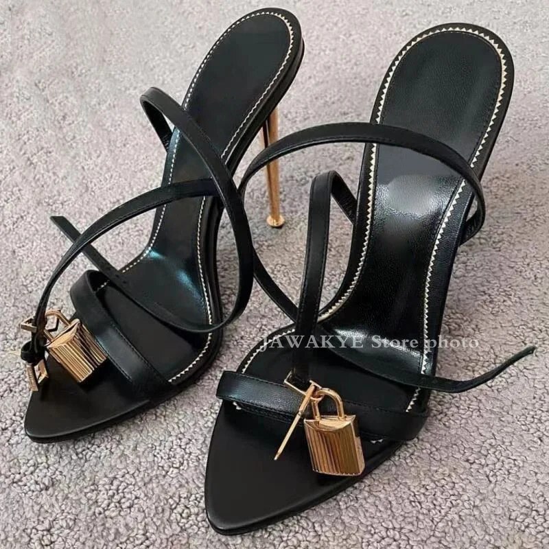 VCshoes Gladiatus Thin High Heel Sandals Women Pointy Open Toe Metal Pendant Stiletto Shoes Dress Party Shoe