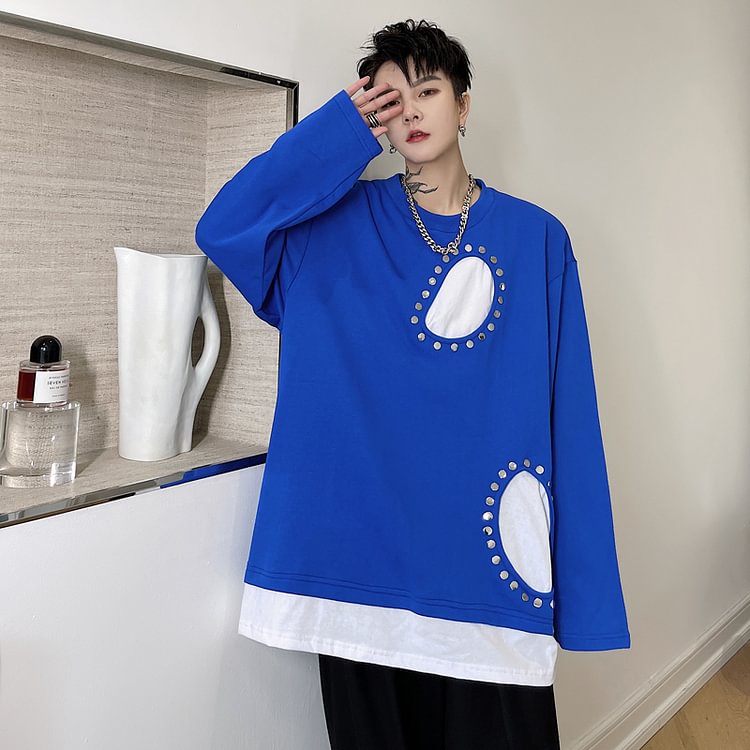 -KK1876/P95 Contrast Color Pullover Loose Long-sleeved Sweater-Dawfashion- Original Design Clothing Store-Halloween 2022