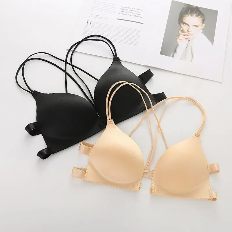 Women Back Beautify Ladies Front Closure Wire Free Fashion Bra Sexy Padded Lingerie Bralette Gather Push Up Bra Underwear