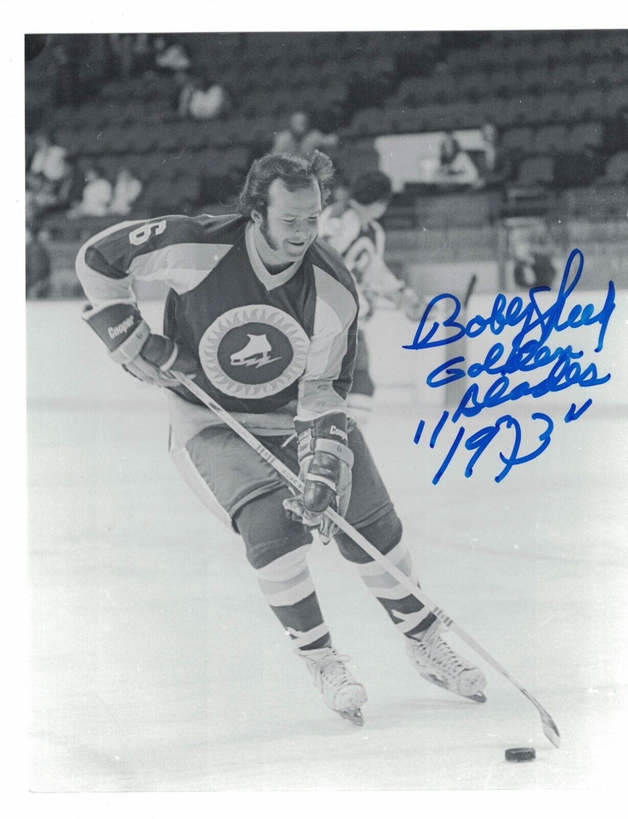 Bobby Sheehan New York Golden Blades WHA Signed Photo Poster painting W/Our COA J