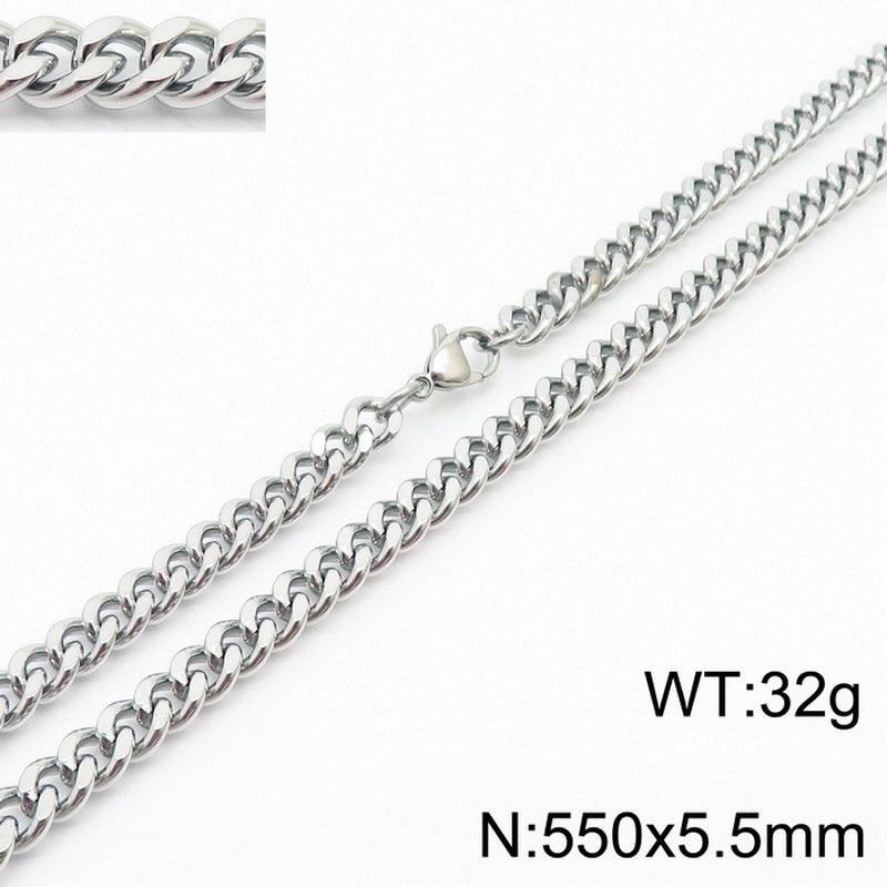 Fashion Simple Bracelet Stainless Steel Six-Sided Grinding Chain Choker Necklace