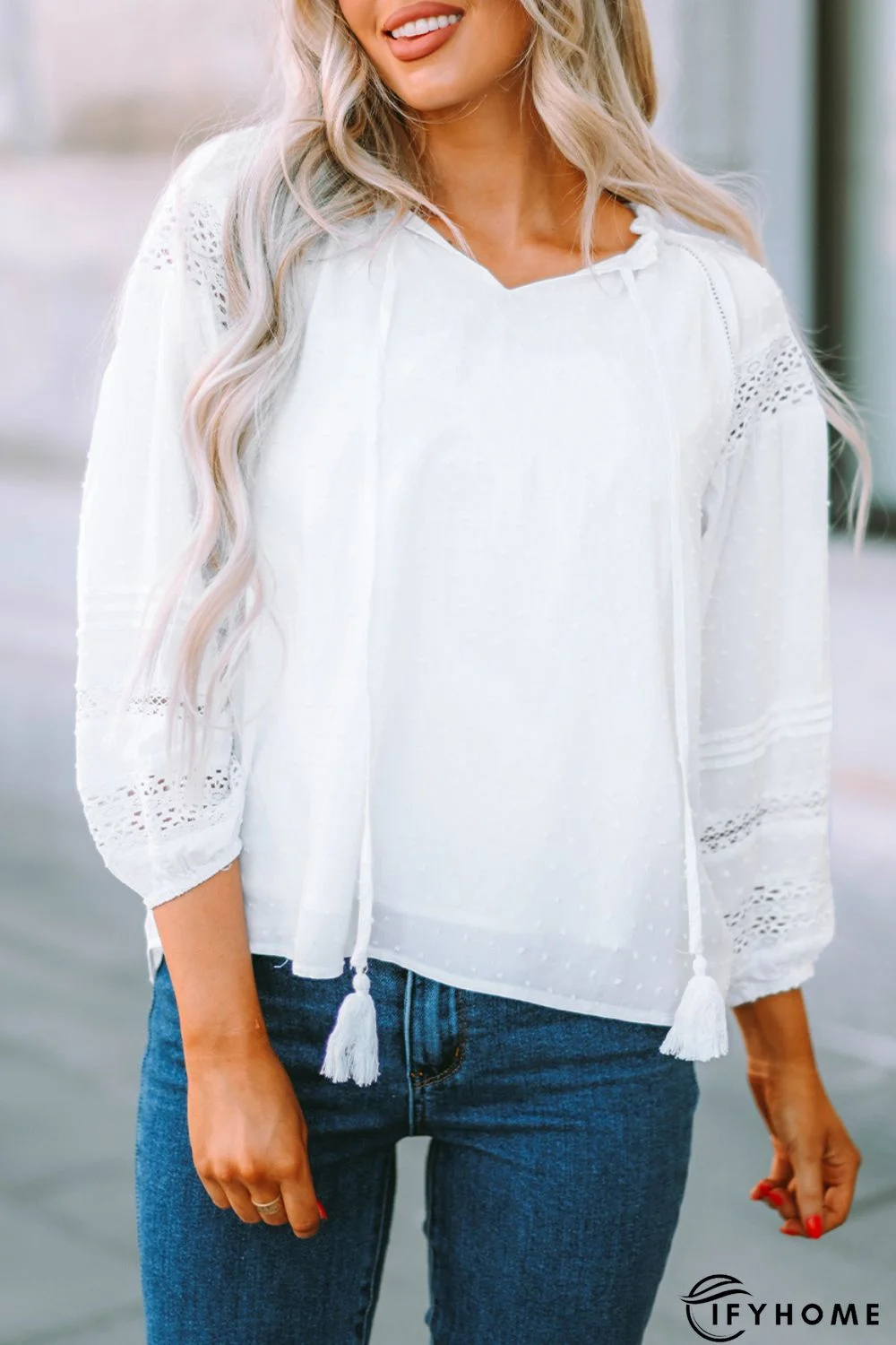 White Crochet Swiss Dot Blouse | IFYHOME