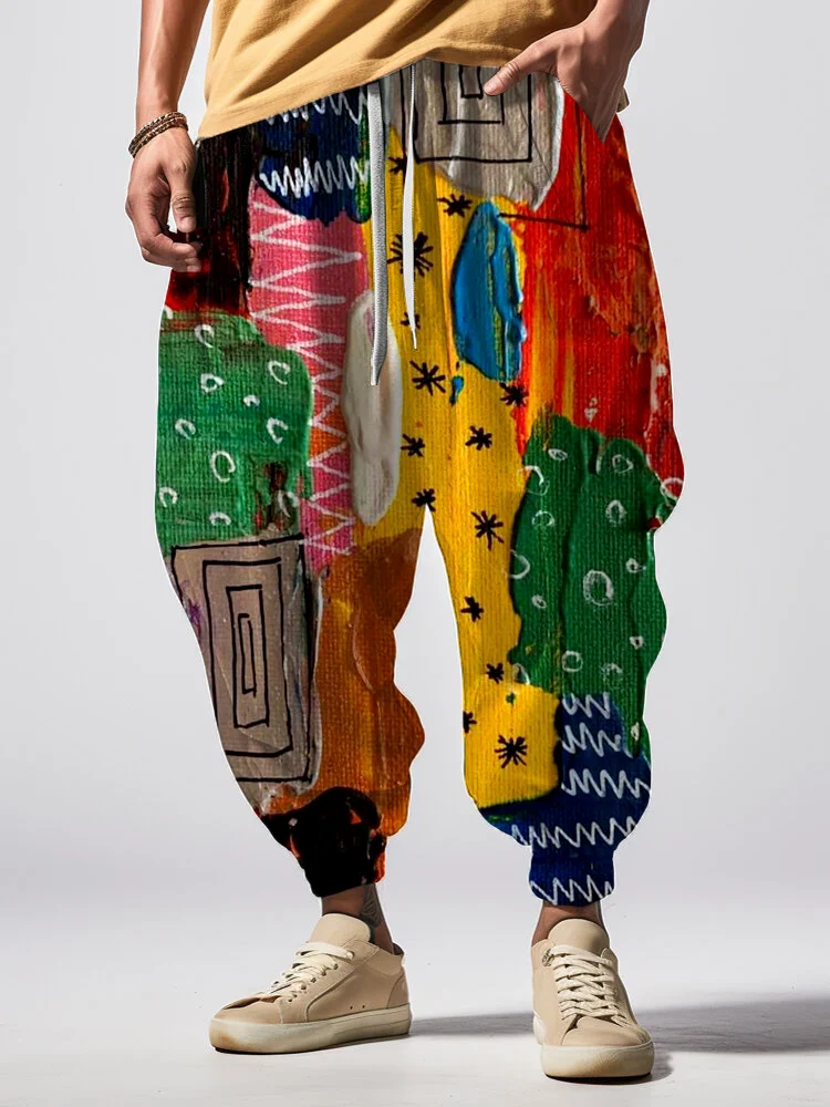 Men's Colorful Abstract Geometric Oil Painting Loose Drawstring Waist Sweatpants