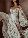 Gauze Floral Printed Bishop Sleeves Maxi Dress