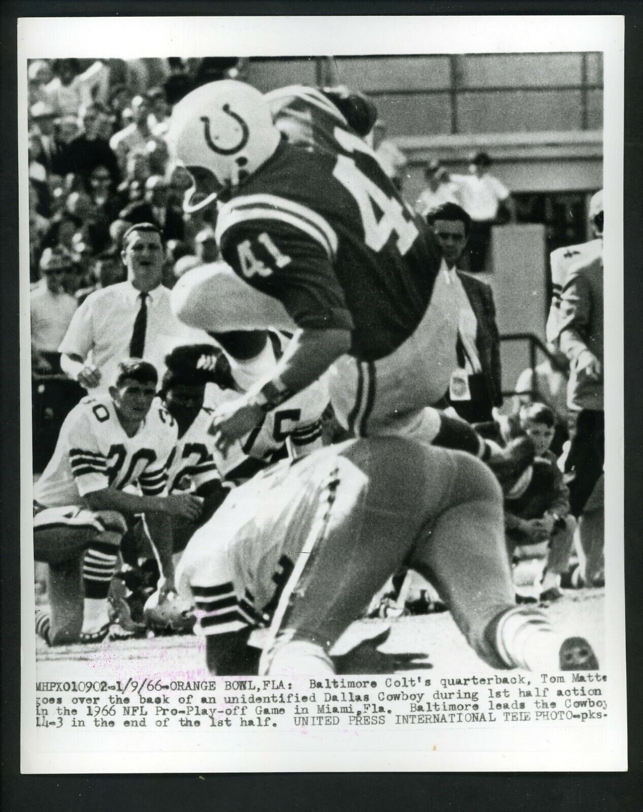 Tom Matte 1966 Press Photo Poster painting Baltimore Colts Dallas Cowboys Runner-Up Play-Off