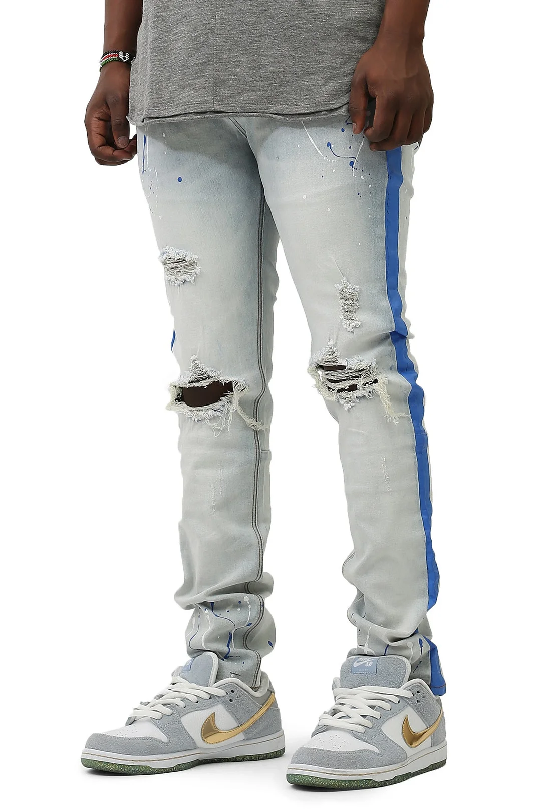 PAINT STRIPED JEANS WITH PAINT SPLATTER