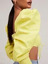 Solid Color Puff Sleeves Long Sleeve Backless T-Shirt Top