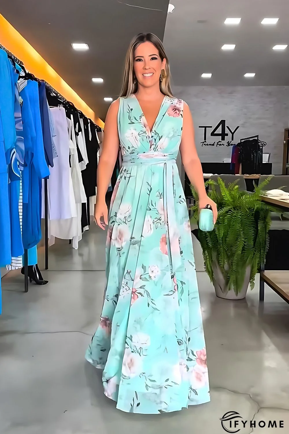 Elegant Chiffon Sleeveless Summer Print Slit Dress | IFYHOME