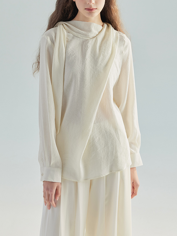 Twist Knot V Neck Long Sleeve Solid Color Blouses