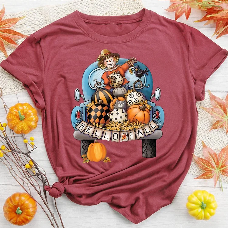 Autumn Scarecrow Hello Fall T-Shirt-08536